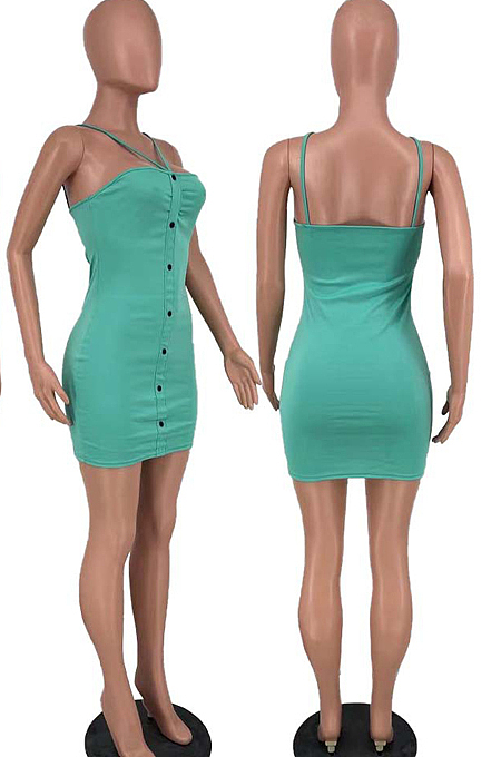 Orange  Night Club Solid Color Condole Belt Backless Button Elastic Waist Hip Dress AMX6051-2