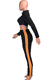 Rose Red Fashion Spliced V Neck Long Sleeve Crop Top Tight Pants Two-Piece YMT6227-3