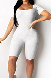 Neon Green Night Club Square Neck Short Sleeve Back Hollow Out Bandage Romper Shorts ZQ9198-3