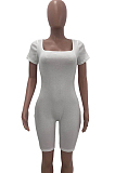 Black Night Club Square Neck Short Sleeve Back Hollow Out Bandage Romper Shorts ZQ9198-2