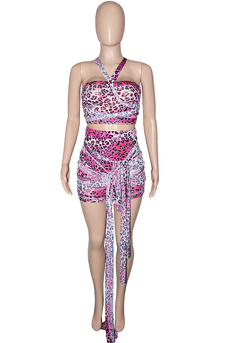 Green Sexy Mesh Bandage Halter Neck Strapless High Waist Short Skirts Kontted Sets SN390138-3
