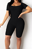 Neon Green Night Club Square Neck Short Sleeve Back Hollow Out Bandage Romper Shorts ZQ9198-3