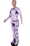 Purple Tie Dye Round Neck Long Sleeve Casual Long Pants Two-Piece YSS8040-2
