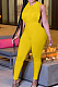 Yellow Lapel Neck Hollow Out Solid Color Sexy Bodcon Jumpsuits YSS8069-1
