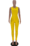 Yellow Lapel Neck Hollow Out Solid Color Sexy Bodcon Jumpsuits YSS8069-1