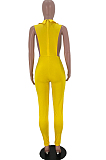 Yellow Lapel Neck Hollow Out Solid Color Sexy Bodcon Jumpsuits YSS8069-1