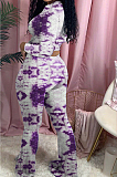 Purple Tie Dye Round Neck Long Sleeve Casual Long Pants Two-Piece YSS8040-2