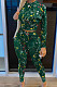 Green Casual Print Round Neck Long Sleeve Bodycon Pants Two-Piece SN390184-2