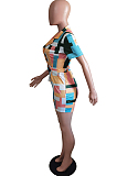 Colorful Plaid Printing Lapel Collar Single-Breasted Shirt Belt Romper Shorts BS1280