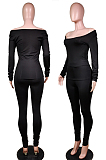 White Nigh Club Low Cut Long Sleeve Tight Top Long Pants Two-Piece WY6697-1