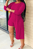 Purple New Solid Color Sleeveless Round Neck Romer Shorts+Long Sleeve Cardigan Coat Two-Piece WY6682-1