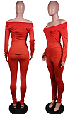 Red Nigh Club Low Cut Long Sleeve Tight Top Long Pants Two-Piece WY6697-2
