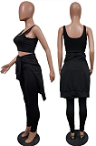 Pink Pure Color Round Neck Long Sleeve Loose Top With Tank Ninth Pants Sport Three-Piece JH270-1