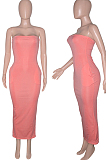 Blue Sexy Strapless Backless Solid Colur Bodycon Long Dress SN390151-2