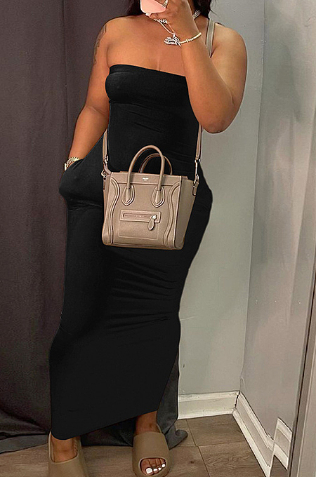 Blue Sexy Strapless Backless Solid Colur Bodycon Long Dress SN390151-2