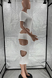 White Nigh Club Hollow Out Backless O Neck Solid Color Bodycon Dress LM88803-1