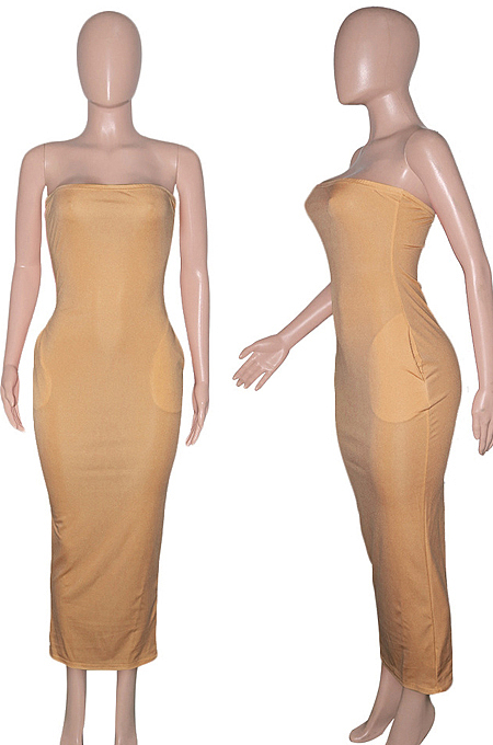 Blue Sexy Strapless Backless Solid Colur Bodycon Long Dress SN390151-2