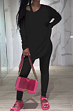 Pink Pure Color Round Neck Long Sleeve Loose Top With Tank Ninth Pants Sport Three-Piece JH270-1