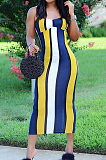 Red Cotton Blend Modest Stripe Condole Belt Strapless Sexy Boycon Dress YMT6216-2