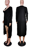 Purple New Solid Color Sleeveless Round Neck Romer Shorts+Long Sleeve Cardigan Coat Two-Piece WY6682-1