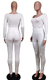 White Nigh Club Low Cut Long Sleeve Tight Top Long Pants Two-Piece WY6697-1