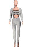 Royal Blue Sexy Hollow Out Letter Print Strapless Long Sleeve Bodycon Jumpsuits YMT6225-2