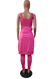 Pink Pure Color Round Neck Long Sleeve Loose Top With Tank Ninth Pants Sport Three-Piece JH270-1