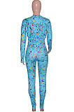 Pink Casual Print Round Neck Long Sleeve Bodycon Pants Two-Piece SN390184-4