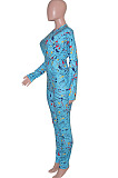 Black Casual Print Round Neck Long Sleeve Bodycon Pants Two-Piece SN390184-1