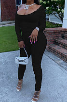 Black Nigh Club Low Cut Long Sleeve Tight Top Long Pants Two-Piece WY6697-4