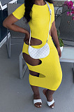 Light Blue Nigh Club Hollow Out Backless O Neck Solid Color Bodycon Dress LM88803-2