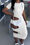 Yellow Nigh Club Hollow Out Backless O Neck Solid Color Bodycon Dress LM88803-3