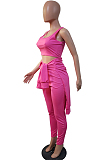 Pink Pure Color Round Neck Long Sleeve Loose Top With Tank Ninth Pants Sport Three-Piece JH270-1