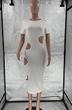 Light Blue Nigh Club Hollow Out Backless O Neck Solid Color Bodycon Dress LM88803-2
