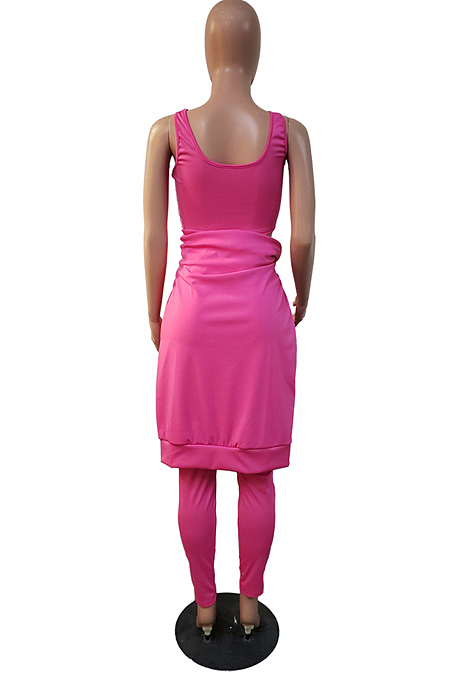 Blue Pure Color Round Neck Long Sleeve Loose Top With Tank Ninth Pants Sport Three-Piece JH270-2