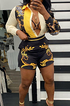 As Shown New Digital Print Lapel Neck Single-Breasted Long Sleeve Shirt Shorts Two-Piece QY5059-3