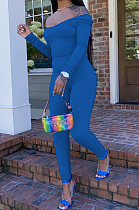 Blue Nigh Club Low Cut Long Sleeve Tight Top Long Pants Two-Piece WY6697-5