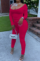 Red Nigh Club Low Cut Long Sleeve Tight Top Long Pants Two-Piece WY6697-2