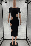 Yellow Nigh Club Hollow Out Backless O Neck Solid Color Bodycon Dress LM88803-3