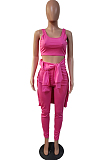 Black Pure Color Round Neck Long Sleeve Loose Top With Tank Ninth Pants Sport Three-Piece JH270-3