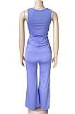 Yellow Casual O Collar Sleeveless Top Flare Pants With Pocket Solid Color Two-Piece WM21623-2