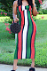 Red Cotton Blend Modest Stripe Condole Belt Strapless Sexy Boycon Dress YMT6216-2