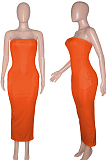 Khaki Sexy Strapless Backless Solid Colur Bodycon Long Dress SN390151-1
