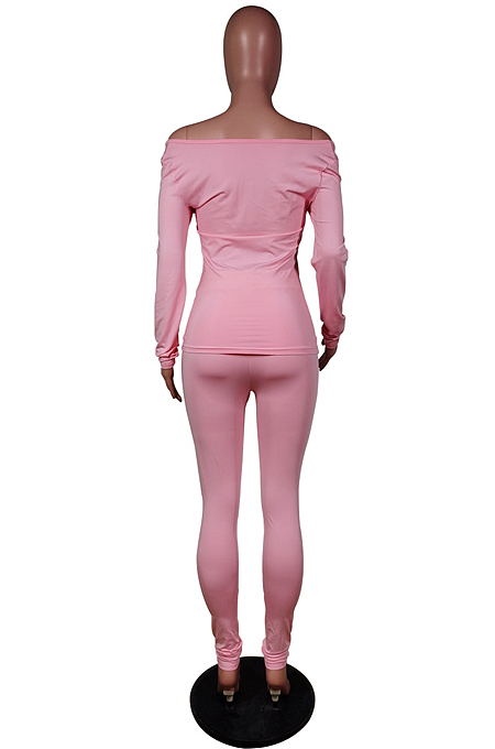 Blue Nigh Club Low Cut Long Sleeve Tight Top Long Pants Two-Piece WY6697-5