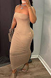 Red Sexy Strapless Backless Solid Colur Bodycon Long Dress SN390151-5