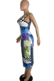 Colorful New Summer Digital Print U Neck Sleeveless Tank Bodycon Dress LS6459