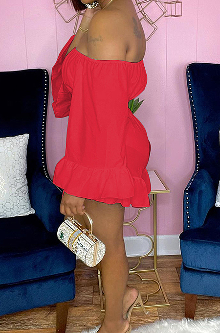 White Strapless Ruffle Sleeve Crop Top Flutter Shorts Solid Color Loose Two-Piece QSS51028-1