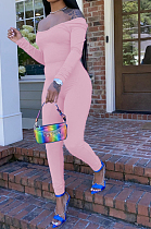 Pink Nigh Club Low Cut Long Sleeve Tight Top Long Pants Two-Piece WY6697-3