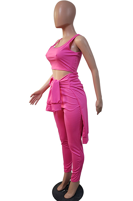 Blue Pure Color Round Neck Long Sleeve Loose Top With Tank Ninth Pants Sport Three-Piece JH270-2