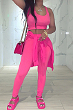 Pink Pure Color Round Neck Long Sleeve Loose Top With Tank Ninth Pants Sport Three-Piece JH270-1